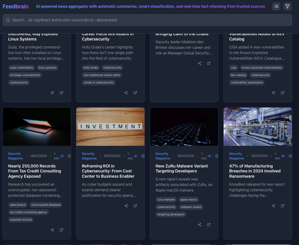 Feedbrain interface preview